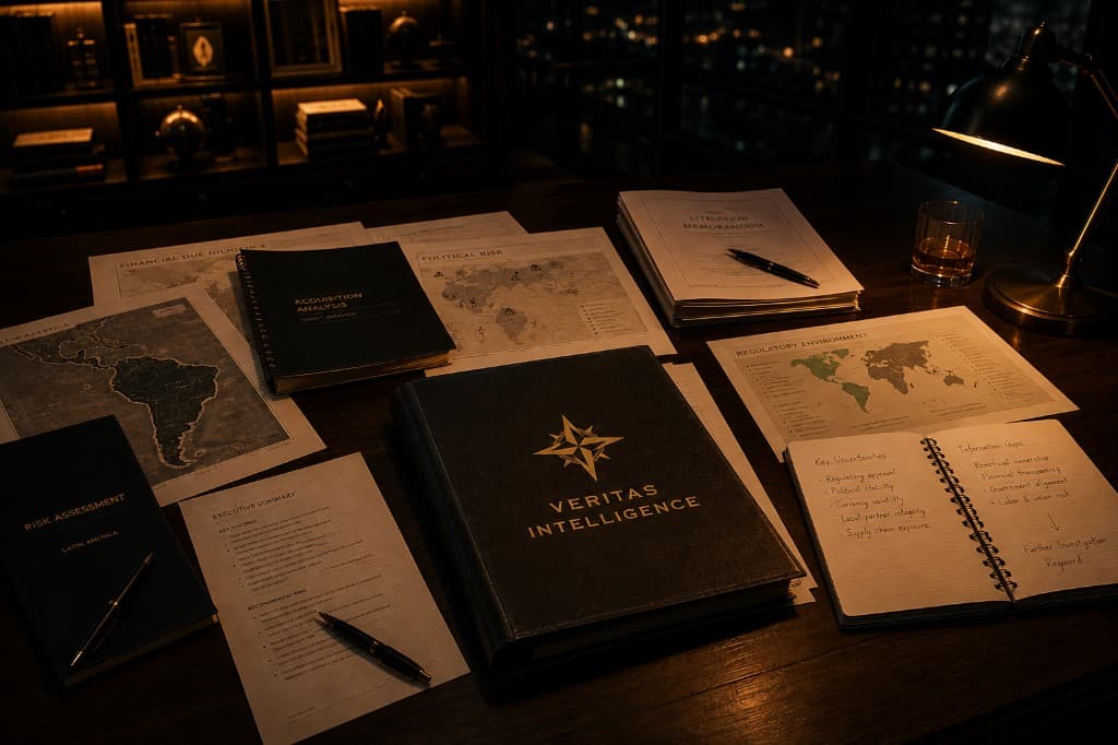 Veritas Intelligence engagement materials on a desk
